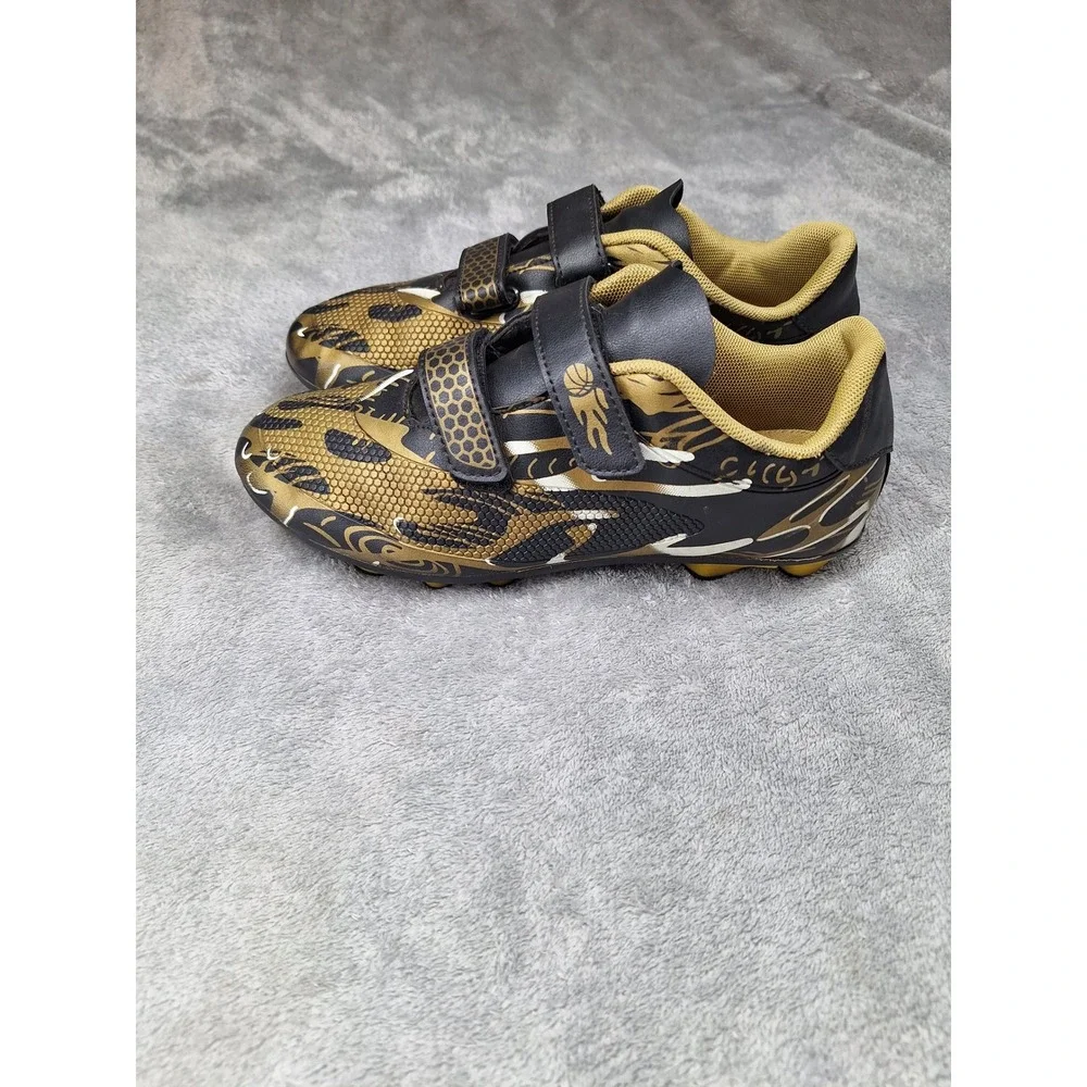 Kids Soccer Cleats Black Gold Graphic Hook and‎ Loop Athletic Shoes Cleats